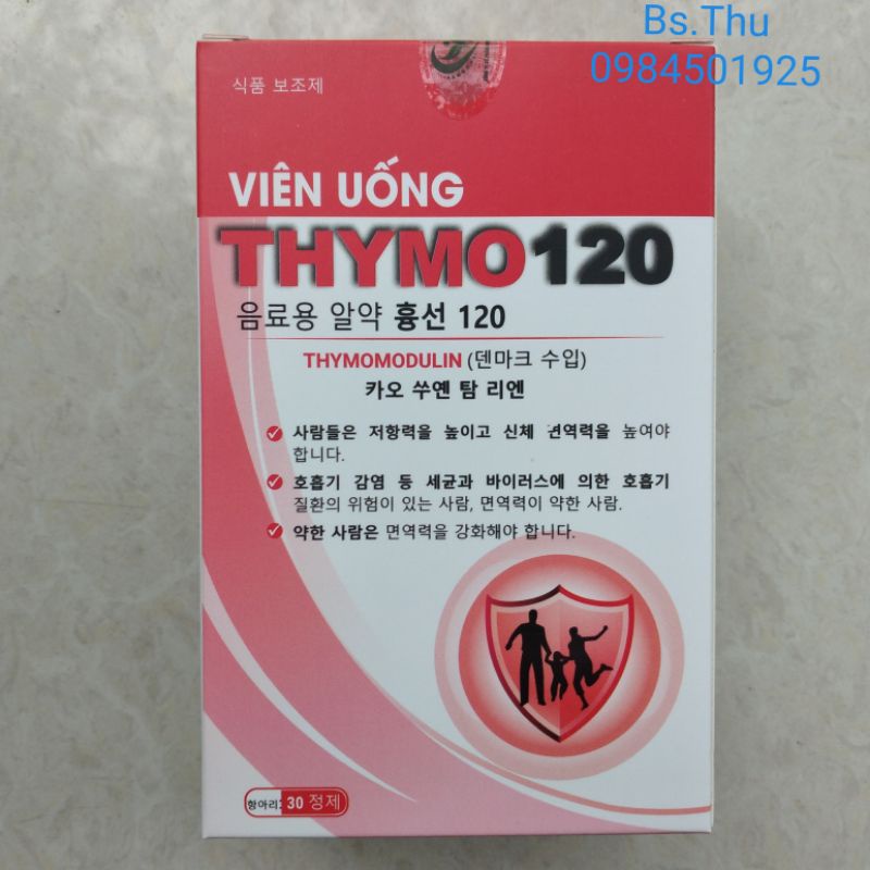 Viên uống Thymo120 với Thymodulin nhập khẩu Đan Mạch và Cao Xuyên Tâm Liên hộp 30 viên hỗ trợ tăng đề kháng đường hô hấp