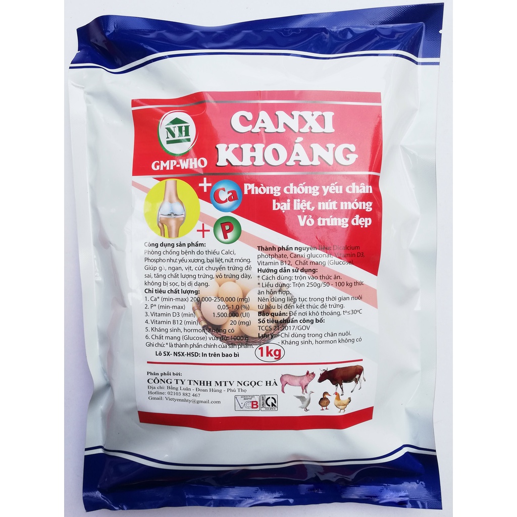 1kg CANXI KHOÁNG Phòng chống yếu chân, bại liệt, nứt móng, vỏ trứng đẹp chuyên dùng cho gia súc, gia cầm, gà đá, gà chọi