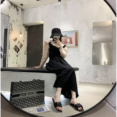 Dép Quai Ngang Nữ Bèo Nhún Tiểu Thư - Dép Lê Nữ Mũi Vuông Nhún Bèo Sành Điệu Mang Cực Êm Chân