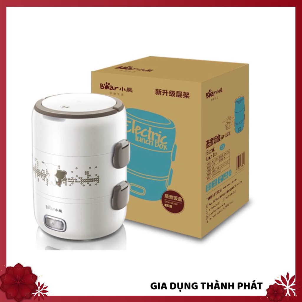 Hộp cơm cắm điện Bear DFH-S2358, dung tích 2L, 3 tầng, nấu chín, giữ nhiệt và hâm nóng cho thức ăn, dùng inox 304