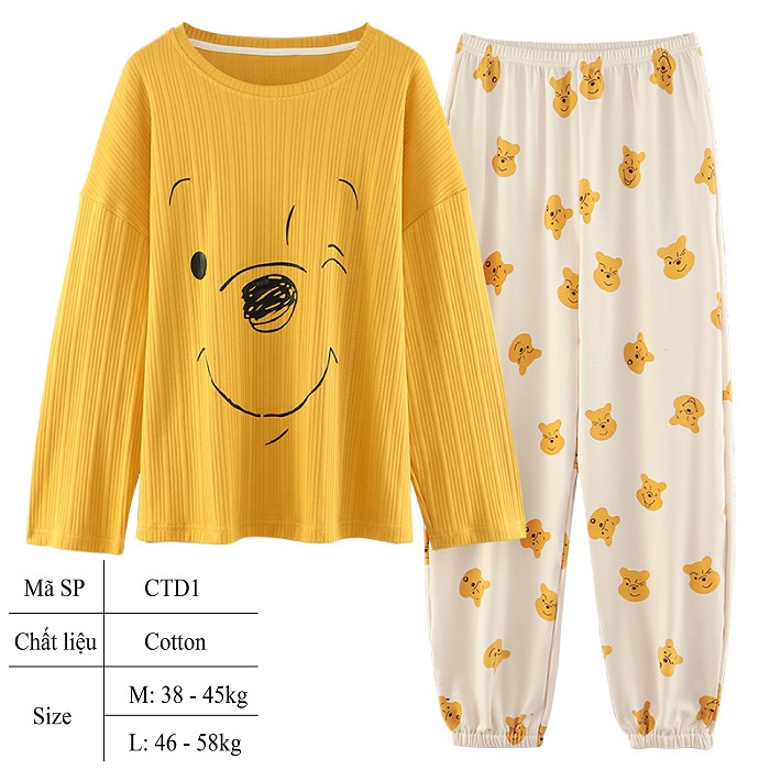 Đồ bộ nữ pijama mặc nhà cotton cao cấp tay dài nhiều màu đẹp - CTD1 | WebRaoVat - webraovat.net.vn