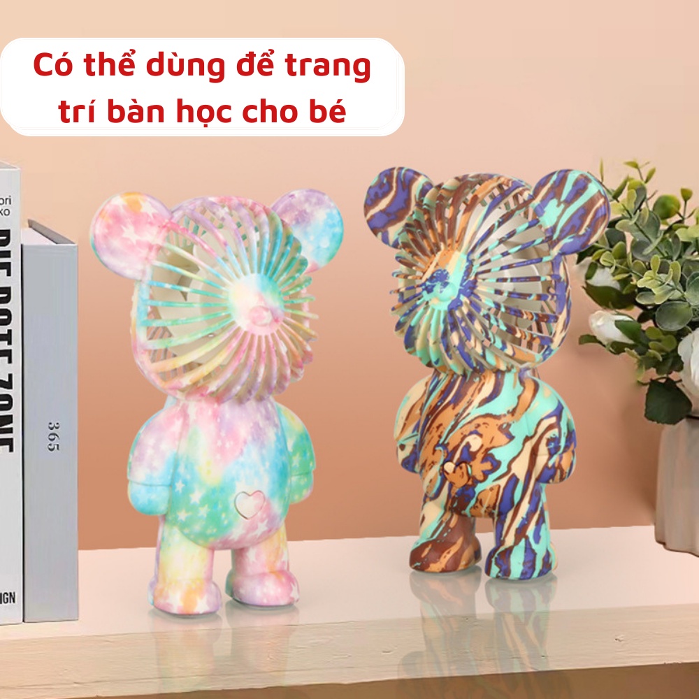Quạt mini cầm tay tích điện hình gấu Bear Brick cute fan decor nhiều màu sắc 3 cấp độ gió có hộp kèm sạc pin