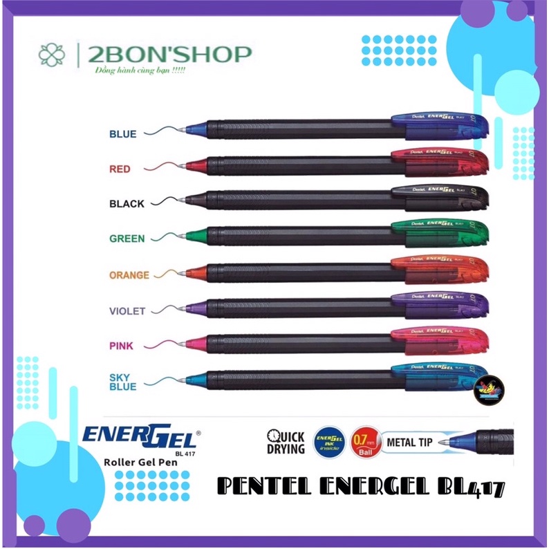 Bút Bi Mực Gel Pentel Energel BL417 Ngòi 0.7mm | Viết Trơn Mượt Không Lem Mực | 8 Màu Mực