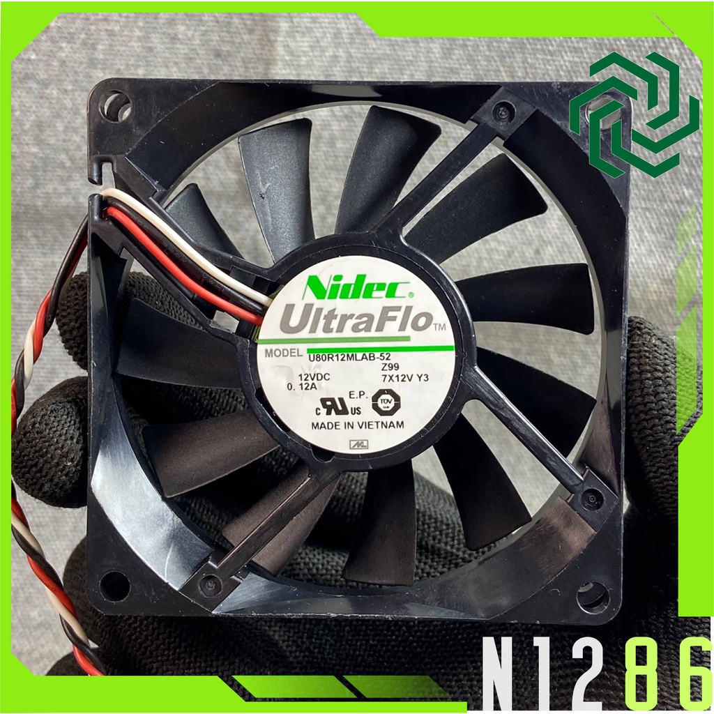 QUẠT 8 CM NIDEC 12V 0.12A  mỏng 1.5 cm  GIÓ ÊM VÀ TỐT U80R12MLAB-52