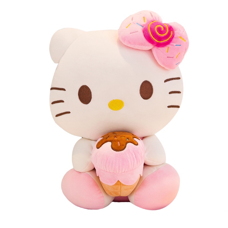 Gấu bông Hello Kitty ôm bánh đeo nơ dễ thương cho bé kích thước 30-40-50cm NEOCI