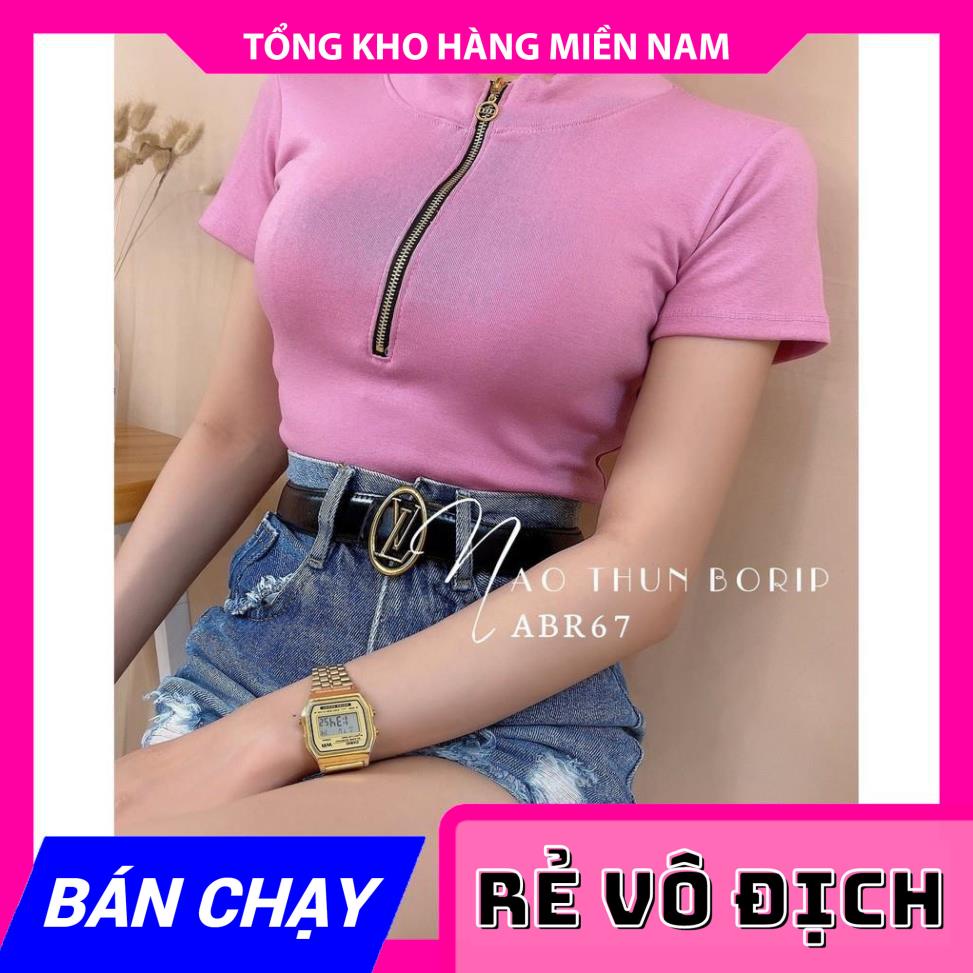 Áo thun croptop nữ phối tia kéo chất thun borip co giãn 4 chiều  Áo kiểu nữ ABR67