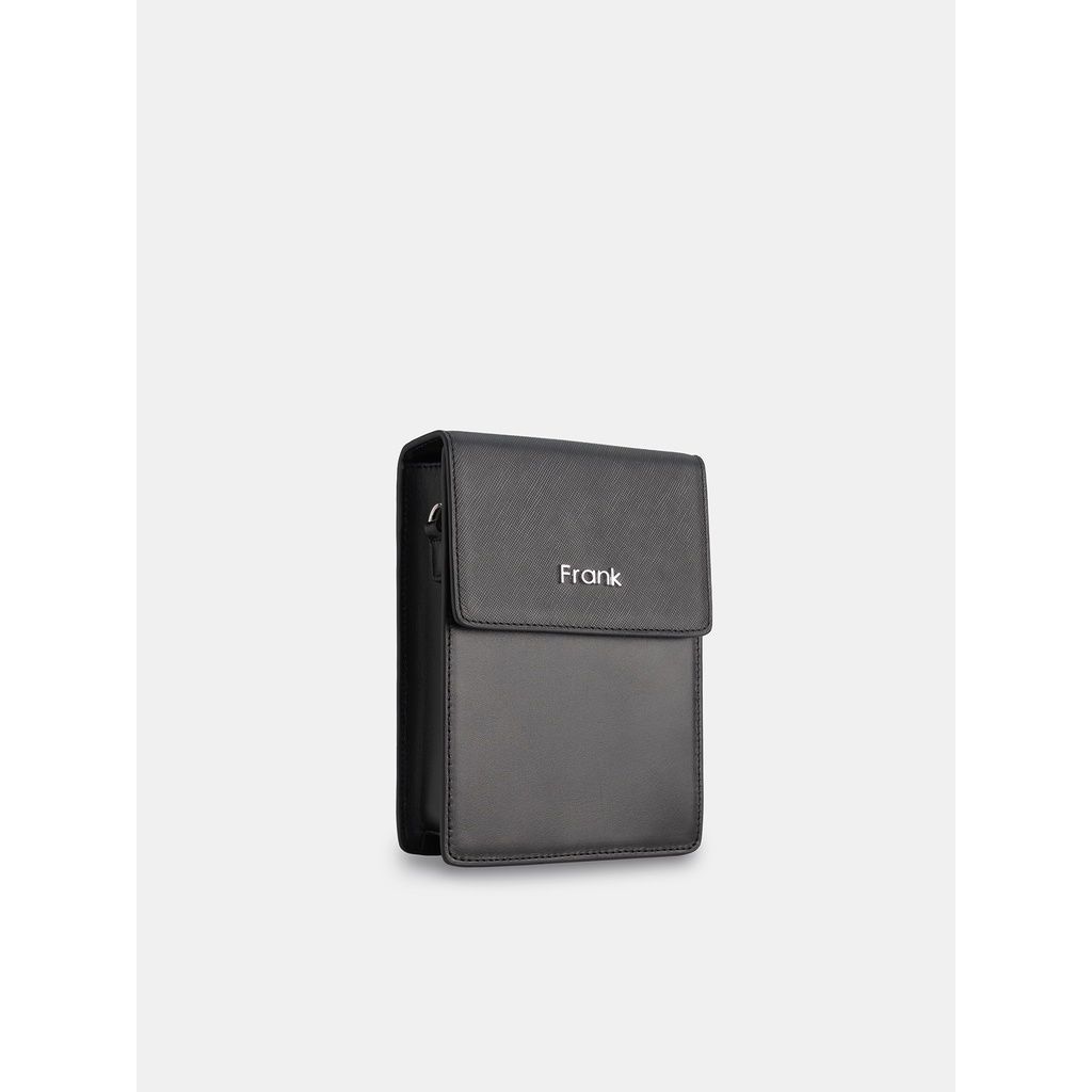 Túi Đeo Chéo Nam Da Bò Saffiano Cao Cấp FRANK Calvin Phone Bag Túi Đựng Điện Thoại Cho Nam Màu Đen