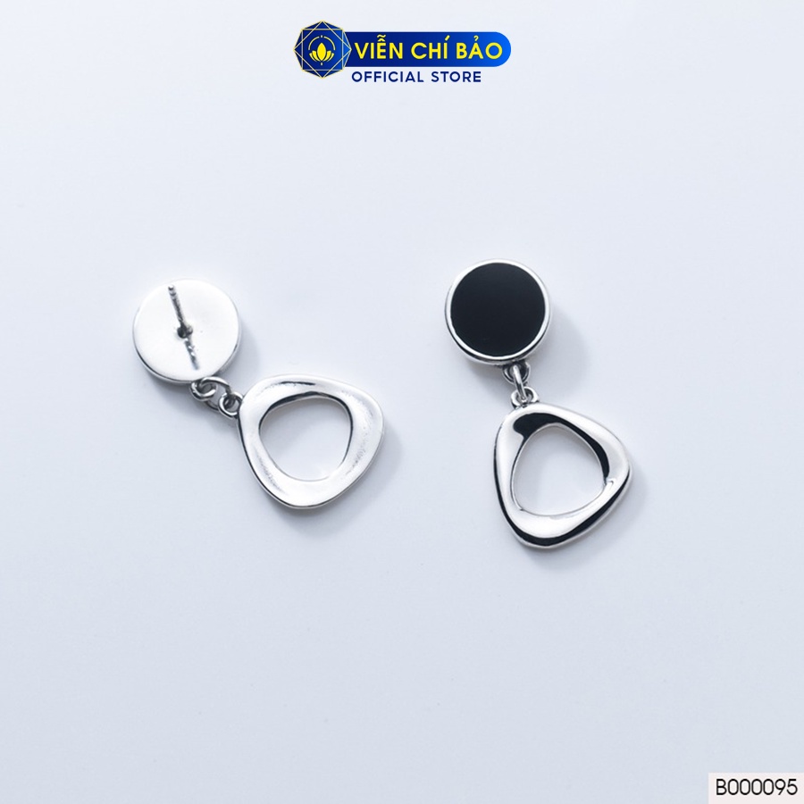 Khuyên tai bạc nữ đá đen tròn móc treo chất liệu bạc 925 thời trang phụ kiện trang sức Viễn Chí Bảo B000095