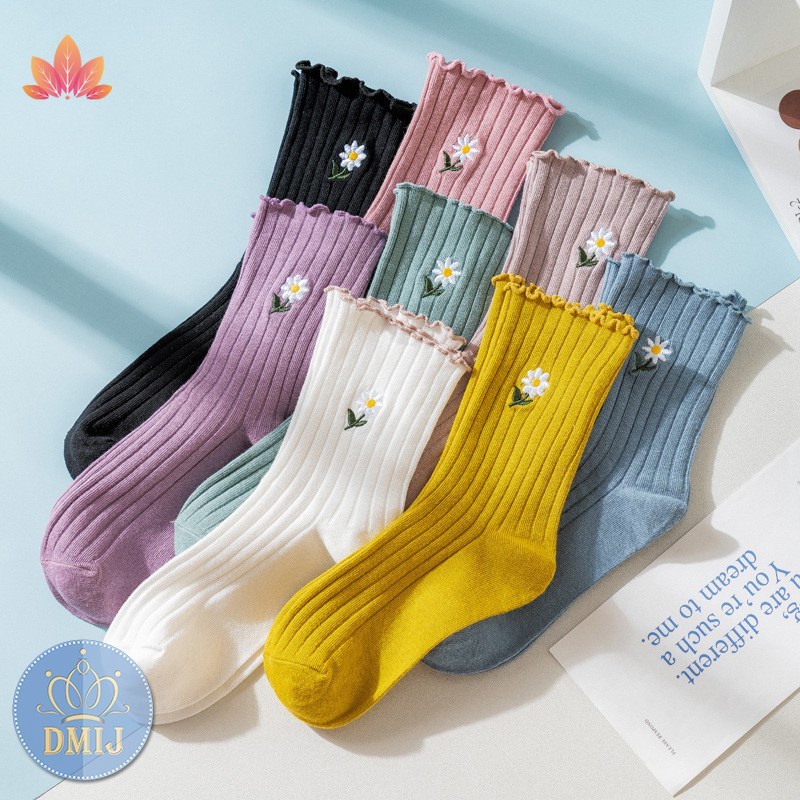 Đôi Vớ Thêu Họa Tiết Hoa Cúc Nhỏ Dễ Thương Phong Cách Harajuku Nhật Bản Jp5