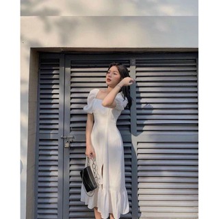 Đầm trắng đuôi cá xẻ tà 🌵