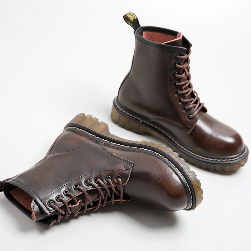 Giày boots da bò cổ cao vintage