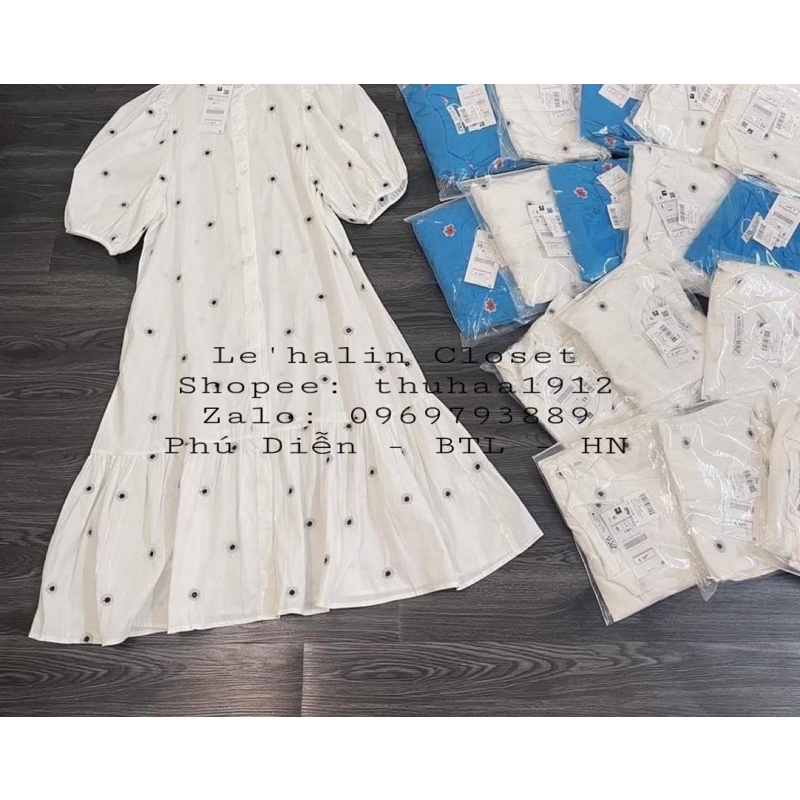 Váy tay bồng dài trắng hoa thêu zara xuất dư xịn