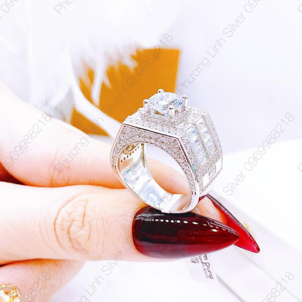 Nhẫn nam bạc xi kim cao cấp nạm đá sáng đẹp như vàng trắng-Trang Sức Bạc MJ
