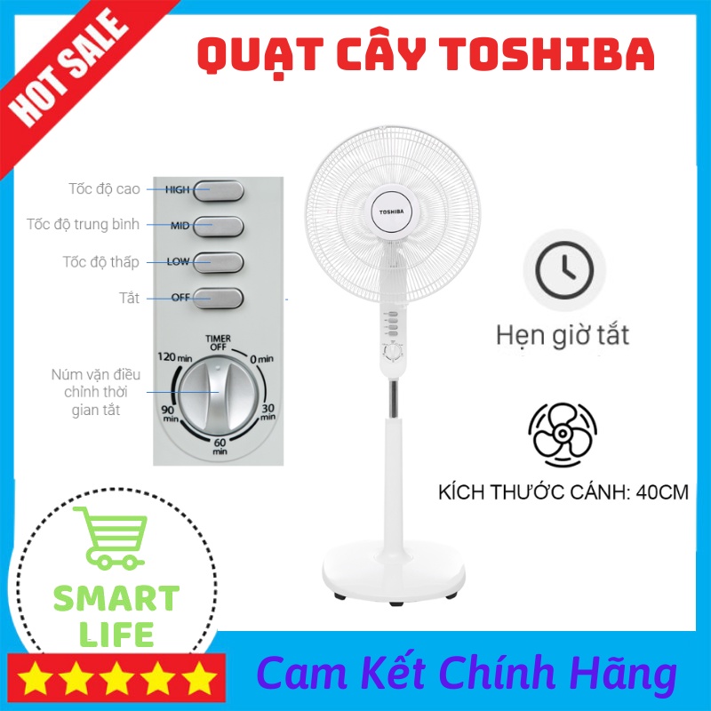 Quạt Cây Toshiba F LSA10(W)VN 50W Màu Trắng Quạt Điện Với Động Cơ Bạc Thau Hoạt Động Êm Ái Bền Bỉ