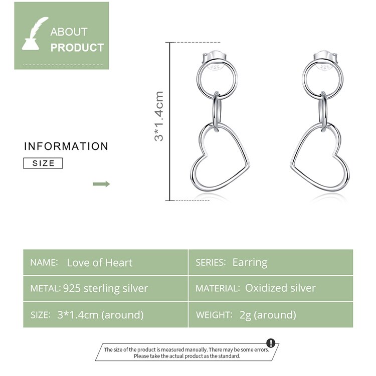 Khuyên Tai Bamoer SCE916 Dáng Dài Chất Liệu Bạc 925 Thiết Kế Hình Trái Tim Tối Giản Cho Nữ