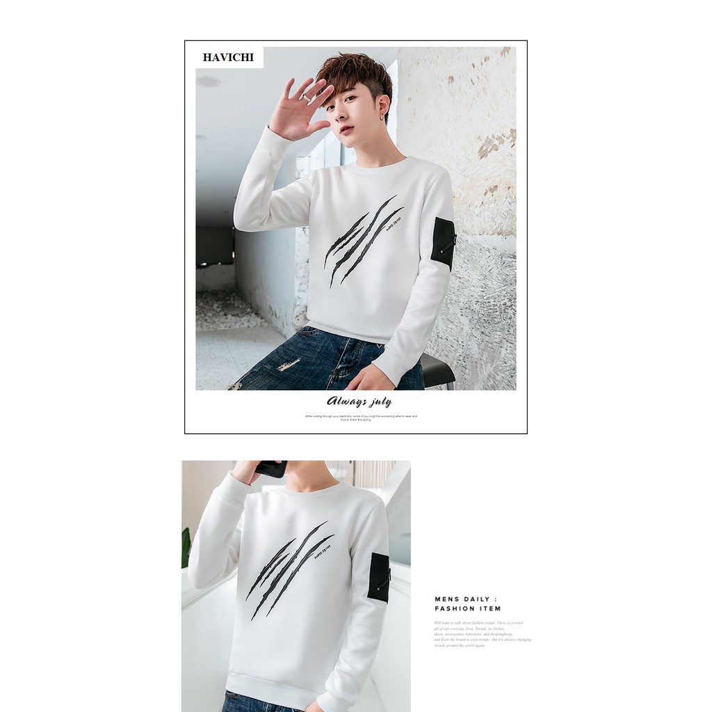 Áo thun nam tay dài 💝 𝐅𝐑𝐄𝐄𝐒𝐇𝐈𝐏💝sweater áo thun nam dài tay trắng dây kéo, ba gạch thoáng mát, mềm mịn | BigBuy360 - bigbuy360.vn
