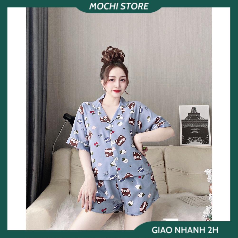 Bộ Ngủ Pijama, Đồ Lụa Mặc Nhà Áo Tay Ngắn Phối Hoa Văn Quần Sọc Chất Lụa Satin Màu Trơn, Nhiều Màu Form Dáng Rộng Rãi Th | BigBuy360 - bigbuy360.vn