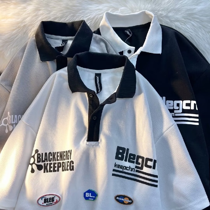 Áo Thun Polo Tay Ngắn Dáng Rộng Thoáng Khí In Chữ Phong Cách Hip hop Nhật Bản Thời Trang Cho Nam Và Nữ