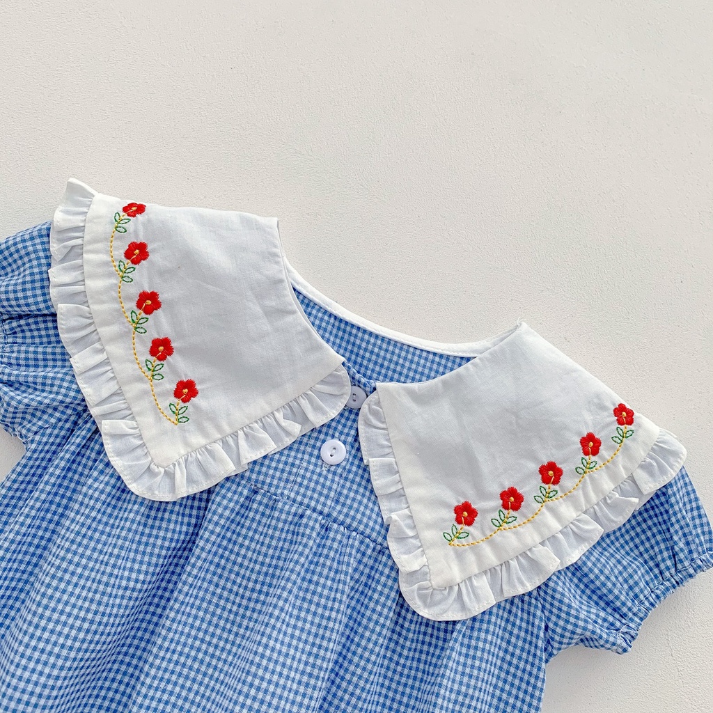 Bộ Áo Liền Quần Ngắn Tay Thêu Hoa Dễ Thương Cho Bé Sơ Sinh