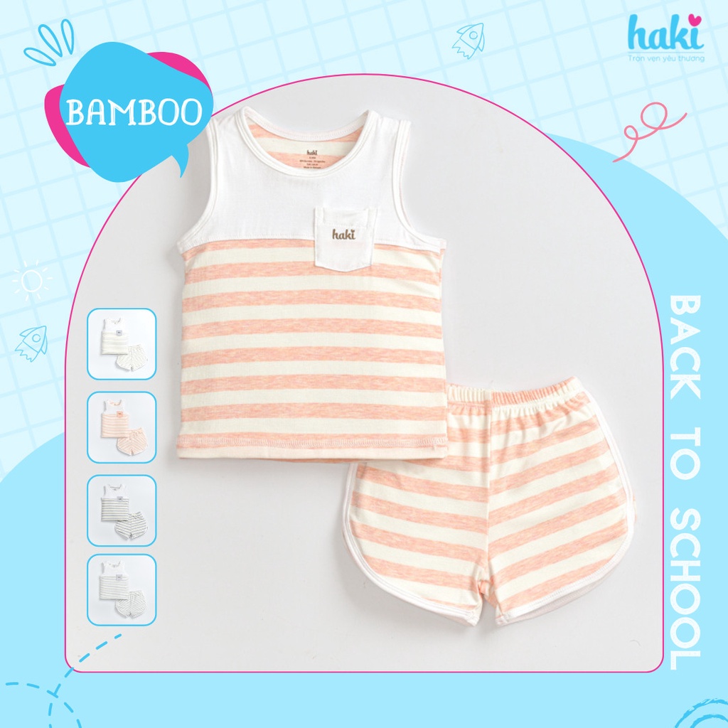 Bộ ba lỗ sát nách kẻ phối màu cho bé Haki vải sợi tre cao cấp siêu mềm mịn BB045