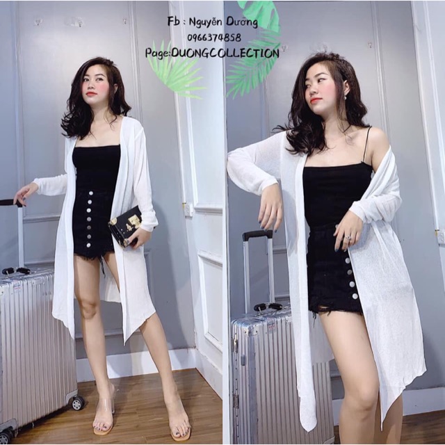 Áo khoác cardigan len mỏng dáng dài