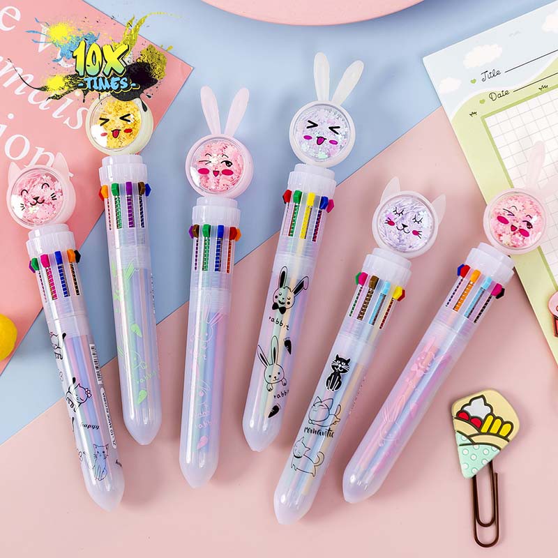 Bút bi bấm 10 ngòi lấp lánh hoạt hình dễ thương cute viết bài, quà tặng bạn gái,quà tặng sinh nhật 10xtimes