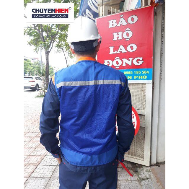 Áo gile lưới phản quang màu xanh công nhân