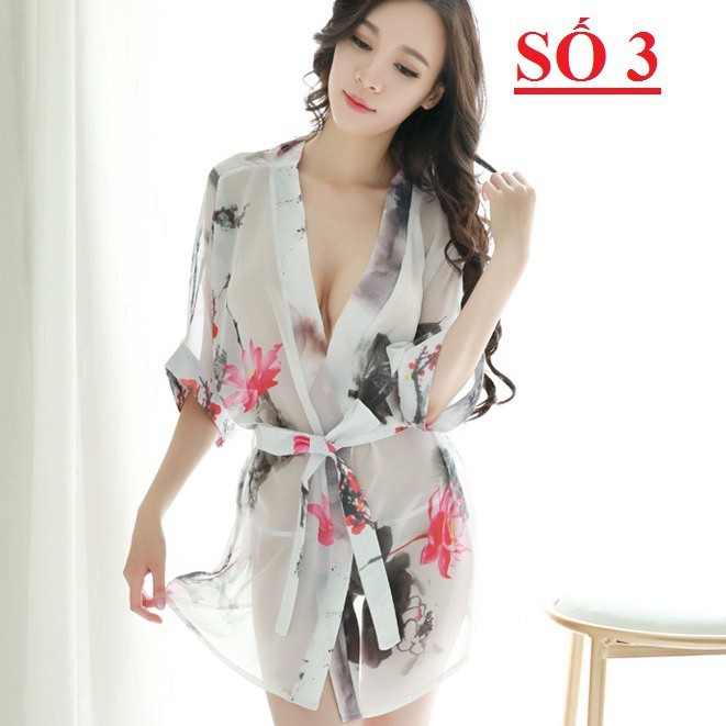 [Freesize < 60kg] Áo choàng ngủ kimono chiffon voan hoa - VN100012 | BigBuy360 - bigbuy360.vn