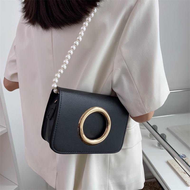 IELGY Túi Đeo Vai Hình Vuông Cỡ Nhỏ Đính Ngọc Trai nhân tạo Phối Dây Xích Kiểu Hàn Quốc Thời Trang Cho Nữ