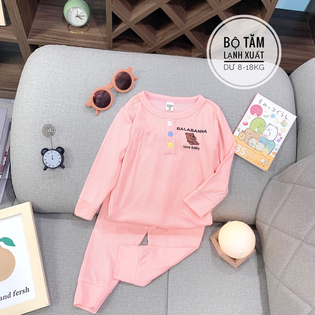 Bộ thu đông bé gái, Bộ Dài Tay Cho Bé Trai, Bé Gái Minky Mom len tăm co giãn Bo Gấu, Đồ Bộ Cho Bé Mặc Nhà Thu Đông