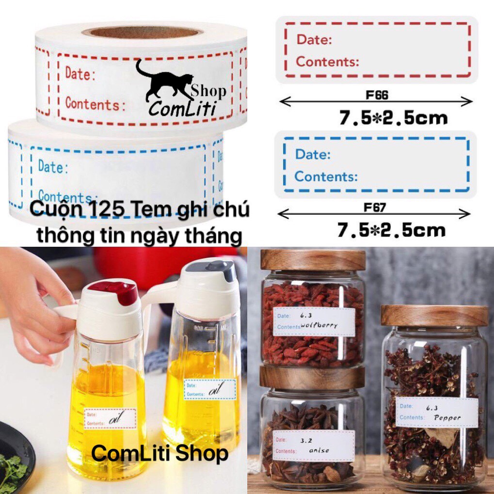 Tem Dán Bảo Quản Thực Phẩm Nhãn Ghi Thông Tin Cuộn 125 Cái