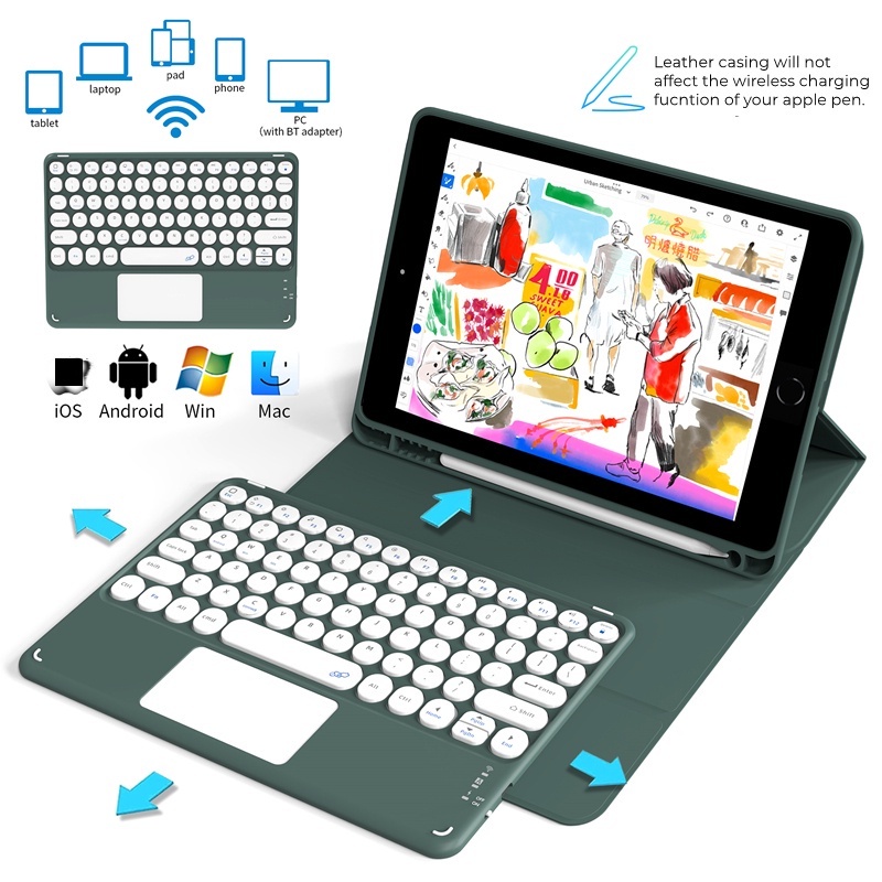 Bao da máy tính bảng NIXXOS tích hợp bàn phím nam châm có ngăn đựng bút thích hợp cho iPad 10.2'' 7th