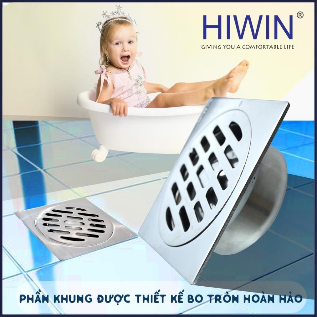 Phễu ga thoát sàn ngăn mùi hôi inox 304 mặt gương bóng kích thước 120x120mm HIWIN FD-6322