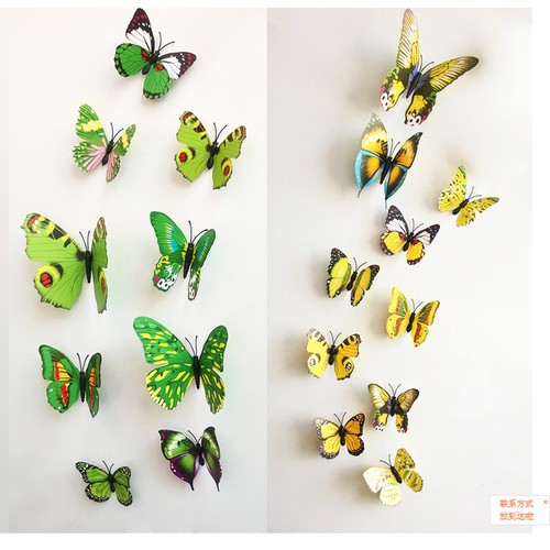 Bộ 12 Con Bướm 3D to nhỏ trang trí nhà cửa