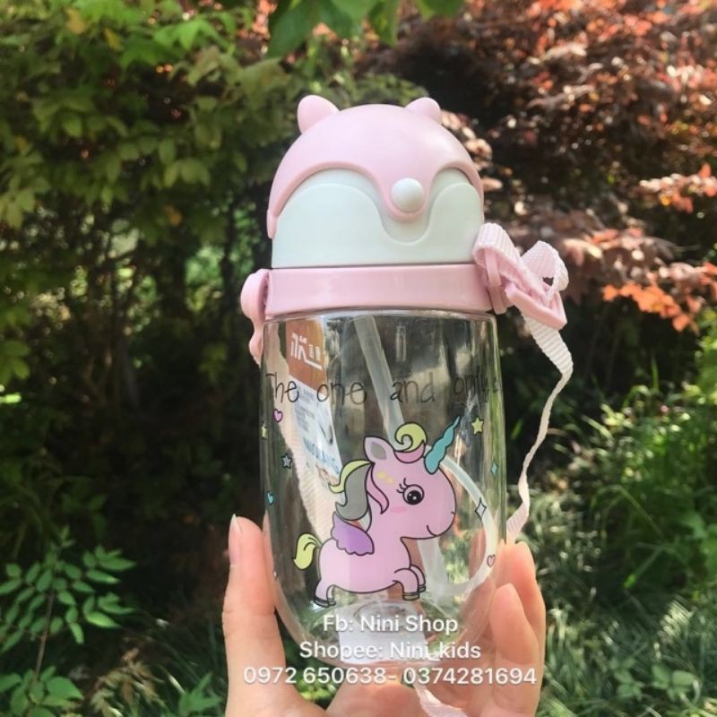 Minchun123: Bình nước cho bé có ống hút và dây đeo 280ml, bình nước nhựa, đồ dùng cho bé