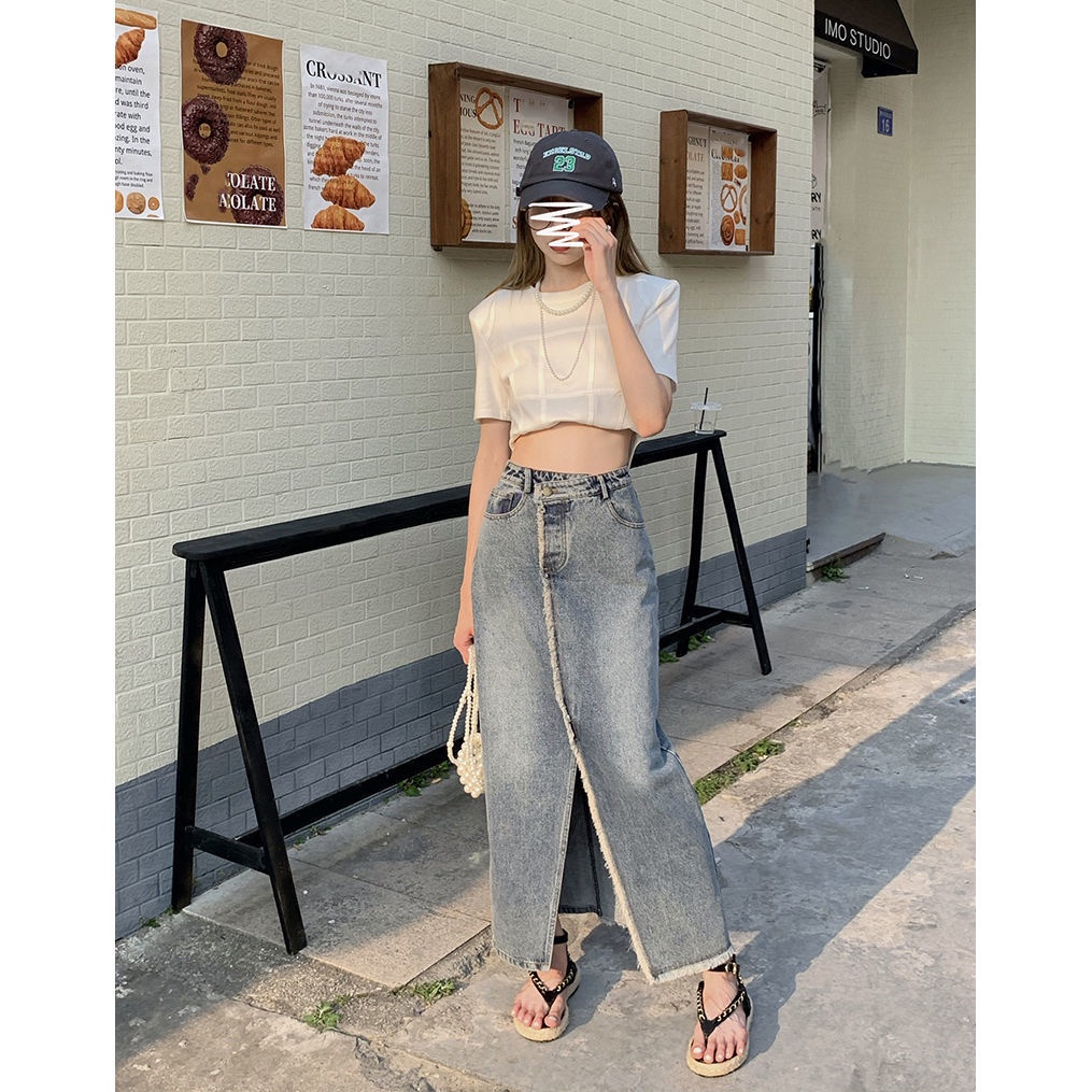 ▲Chân Váy Denim Lưng Cao Dáng Chữ a Xẻ Tà Thời Trang Mùa Hè Cho Nữ