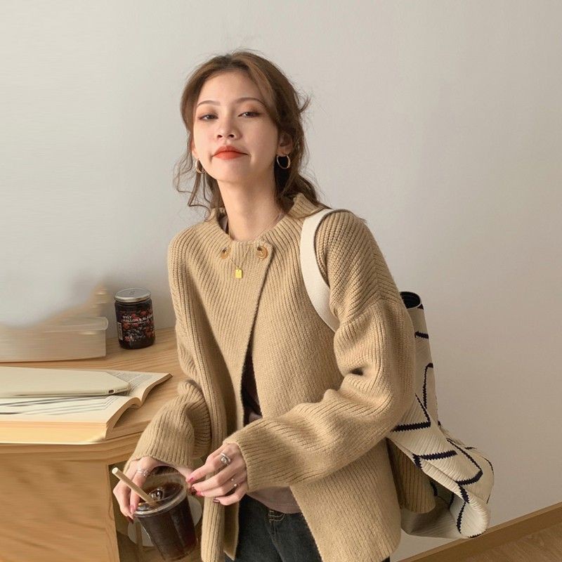 Áo len cadigan cổ tròn cúc cổ cá tính ulzzang - Có ảnh thật