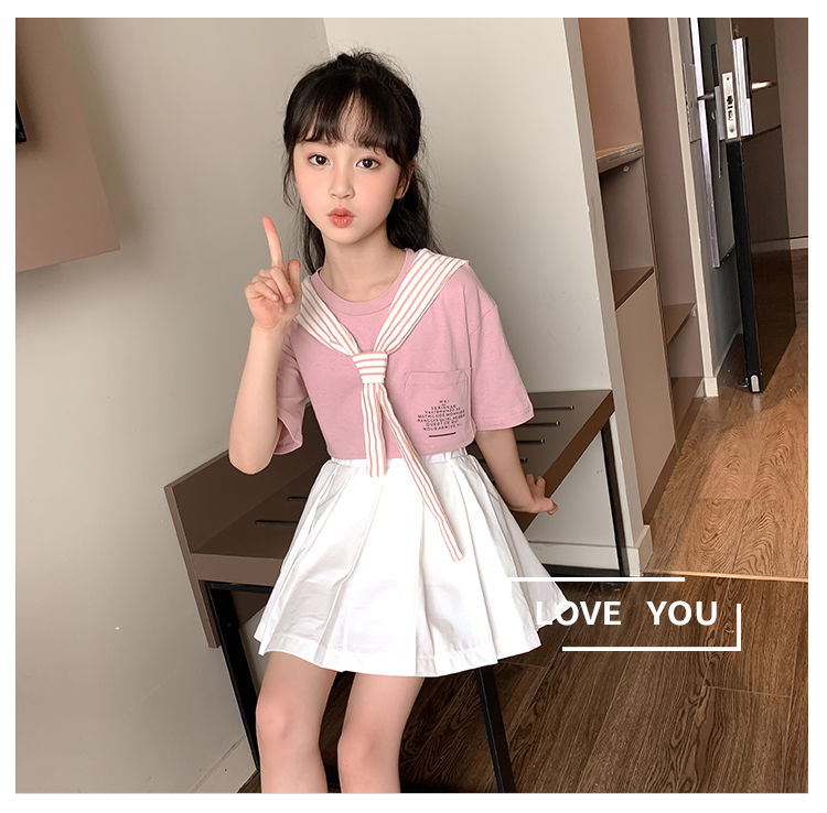Bộ Áo Thủy Thủ + Chân Váy Phong Cách Hàn Quốc Thời Trang Mùa Hè 2020 Mới Cho Bé Gái