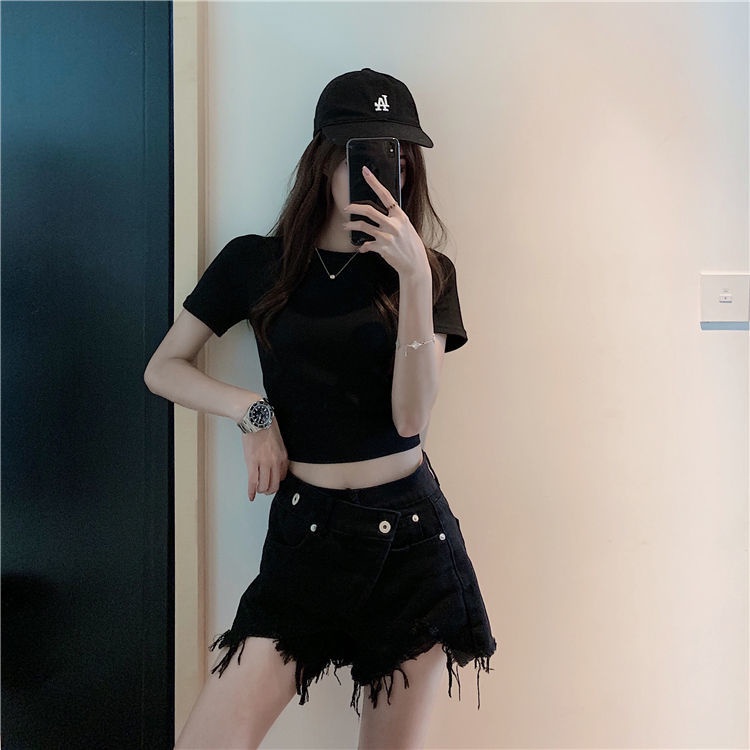 Quần Short Denim Rách Dáng Chữ a Lưng Cao Ống Rộng Thời Trang Mùa Hè Hàng Mới Dành Cho Bạn Nữ