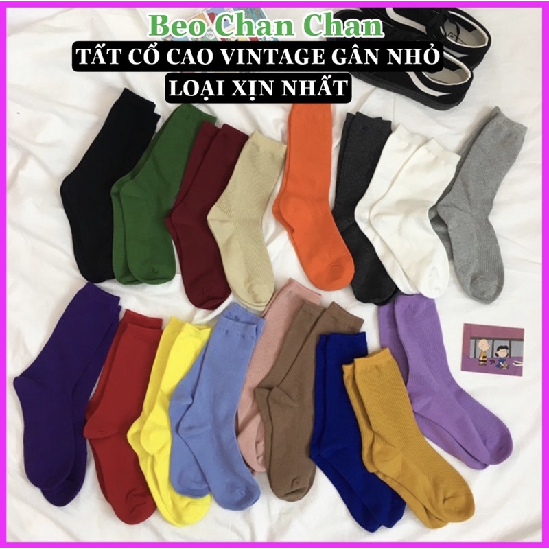 Tất cổ cao nữ , vớ cao cổ nam, tất vintage gân vớ Hàn QuốcTất vintage Gân nhỏ