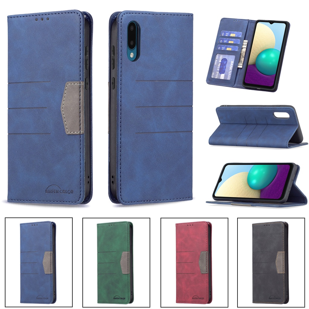 Ốp lưng da nắp gập nam châm có ngăn đựng thẻ cho Samsung Galaxy A02 A03S