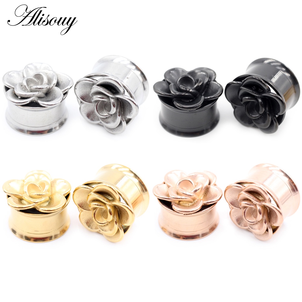 Alisouy 2 cái 6-25mm thép không gỉ hoa vít loe tai đường hầm phích cắm thịt expander cáng đồng hồ đo cơ thể xuyên đồ trang sức