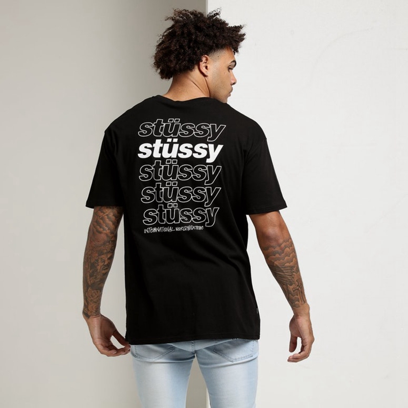 Áo Thun Tay Ngắn Màu Đen In Chữ Stussy Phong Cách Mỹ Cho Nam