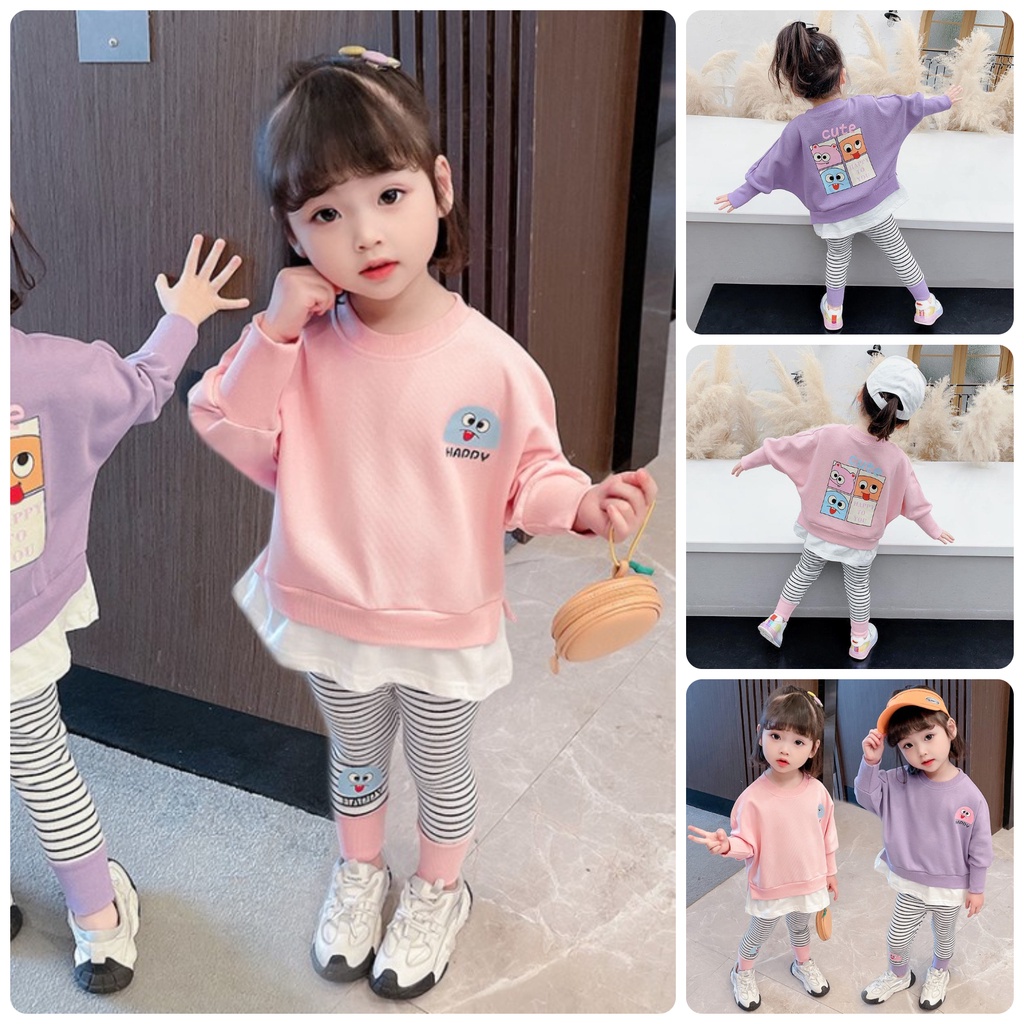 BTG1 Size80-120 (6-21kg) Set bộ thun bé gái (áo quần co giãn) Thời trang trẻ Em hàng quảng châu