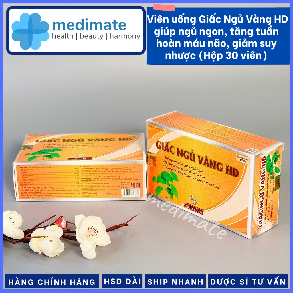 Viên uống Giấc Ngủ Vàng HD giúp ngủ ngon, hỗ trợ tăng tuần hoàn máu não, giảm suy nhược thần kinh (Hộp 30 viên)