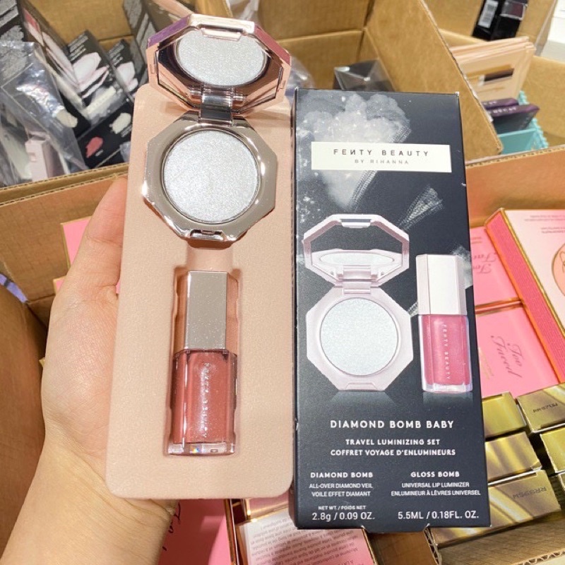 Set Highlight Phấn Bắt Sáng và Son Bóng Fenty Diamonde