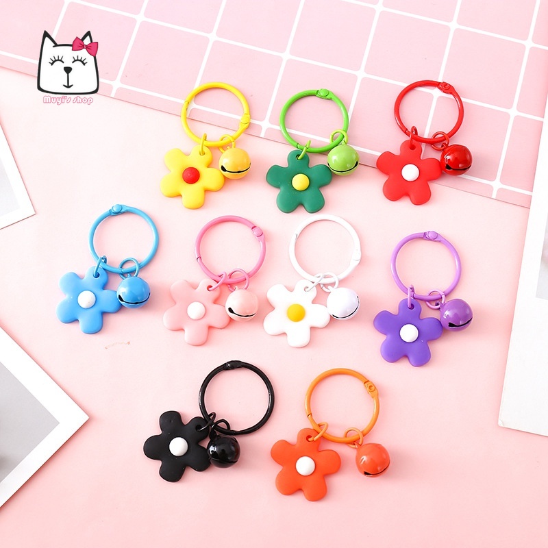 Móc khóa hình hoa nhỏ màu sắc ngọt ngào phong cách Hàn Quốc