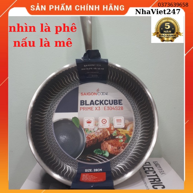 Chảo chống dính Saigoncook Blackcube Prime X3-Cạn lòng-inox 304-cao cấp-đun bếp từ-siêu bền đẹp,giá rẻ-chính hãng-bh 5n