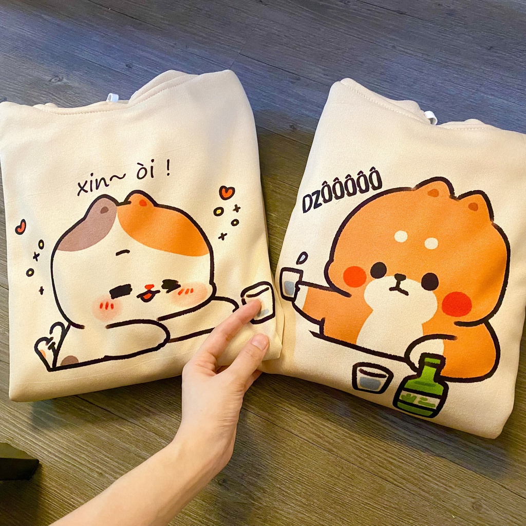 Hoodie Nỉ Bông , Áo Đôi Hình Dễ Thương C5HD.04