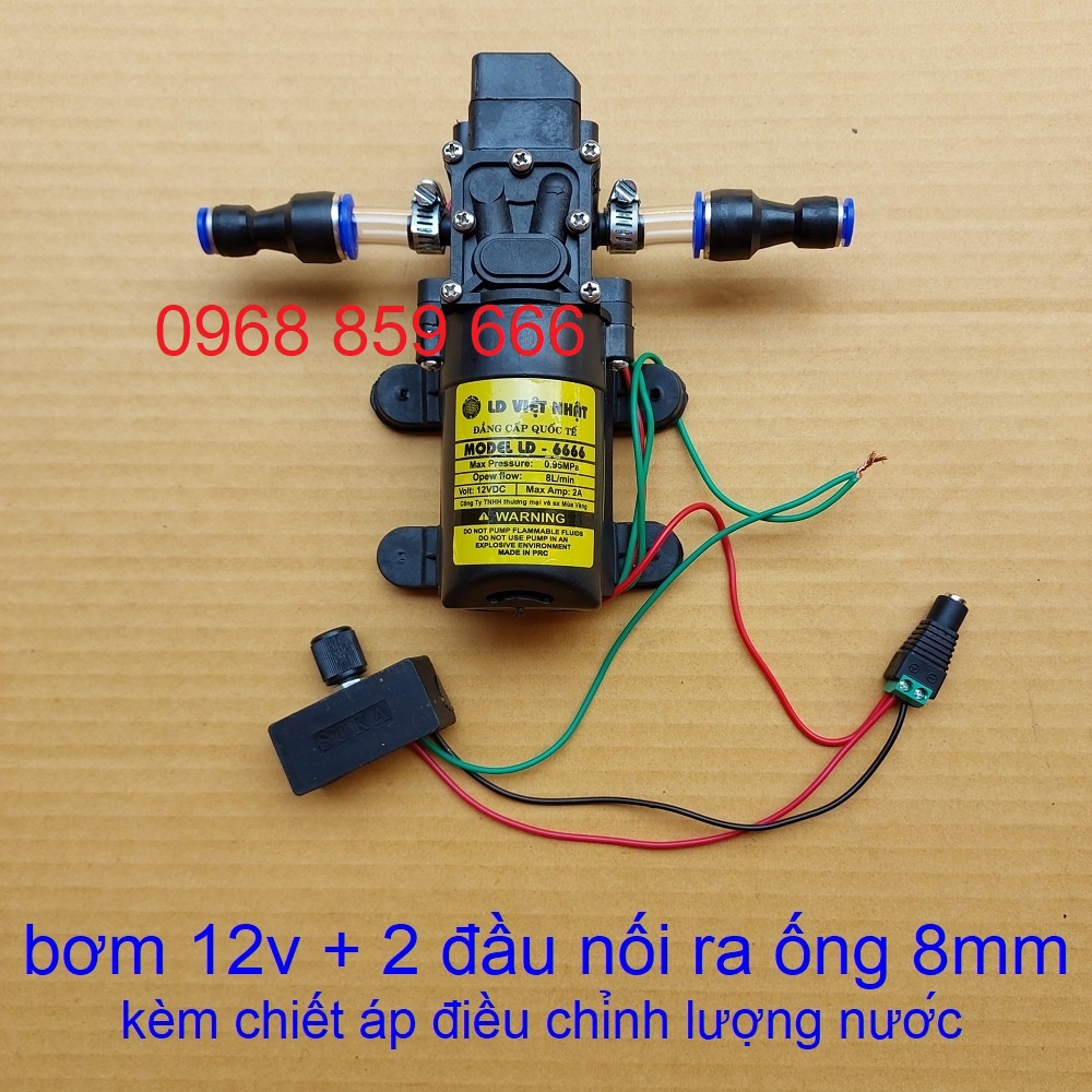 Bơm phun sương - máy bơm mini 12v có chiết áp điều chỉnh lượng nước(bơm phun sương 12v+chiết áp+2 chuyển 8mm+rắc nguồn]